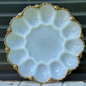 Fire King deviled egg dish platter vintage milk glass